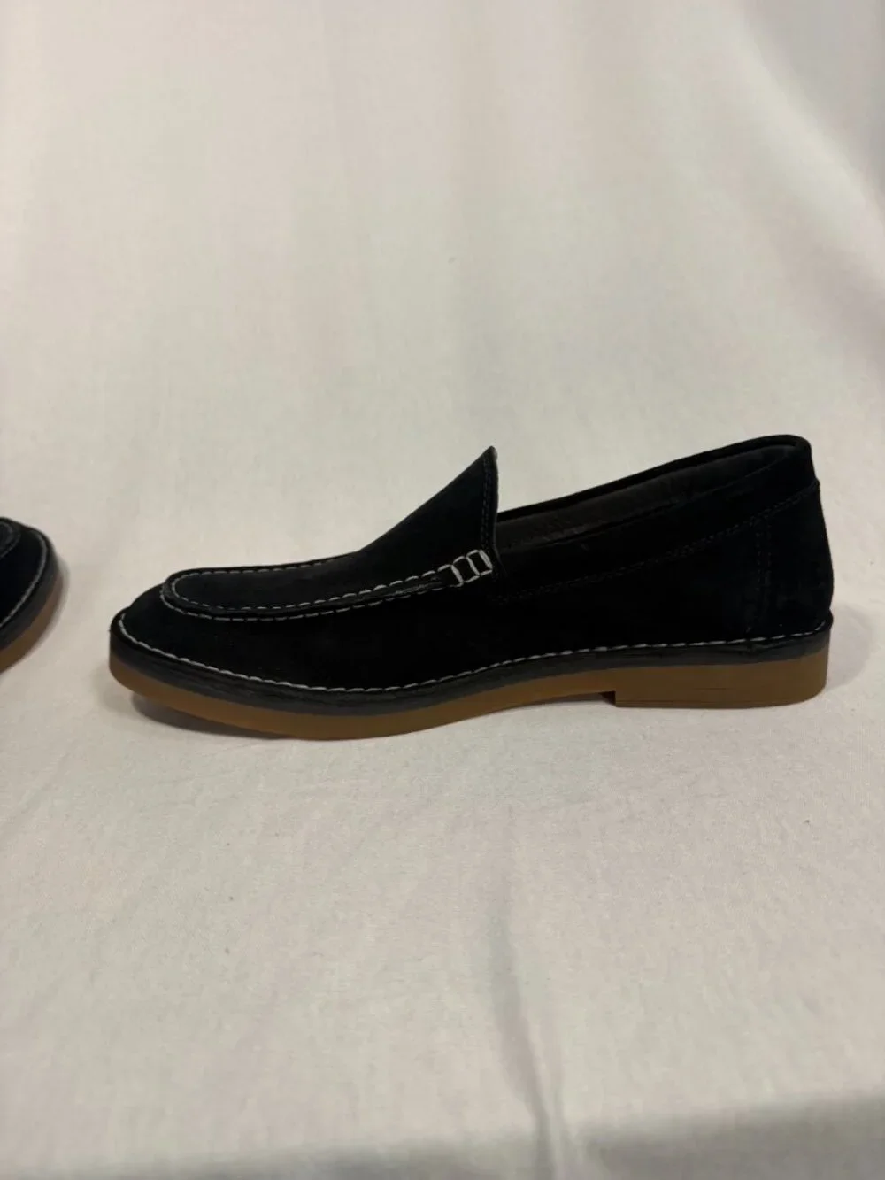 Hush Puppies Mens Loafers Size 10 Black Suede Slip On Moc Toe Shoes Casual Fall